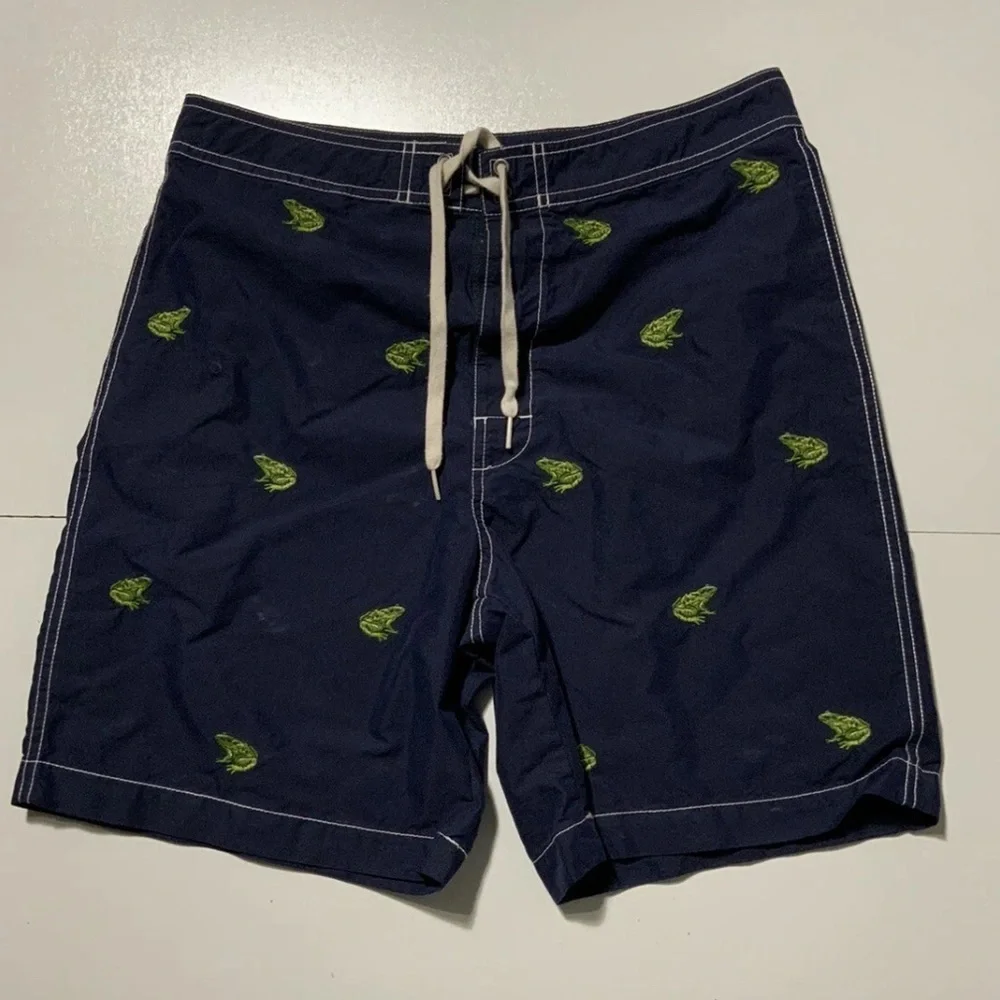 Polo Ralph Lauren Frog Embroidered AOP Navy Blue Board Shorts. size 34 EUC